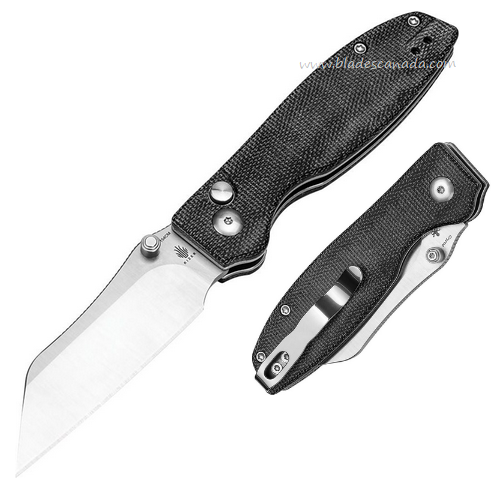 Kizer Cryptid Button Lock Folding Knife, 154CM Satin, Micarta Black, V3657C1