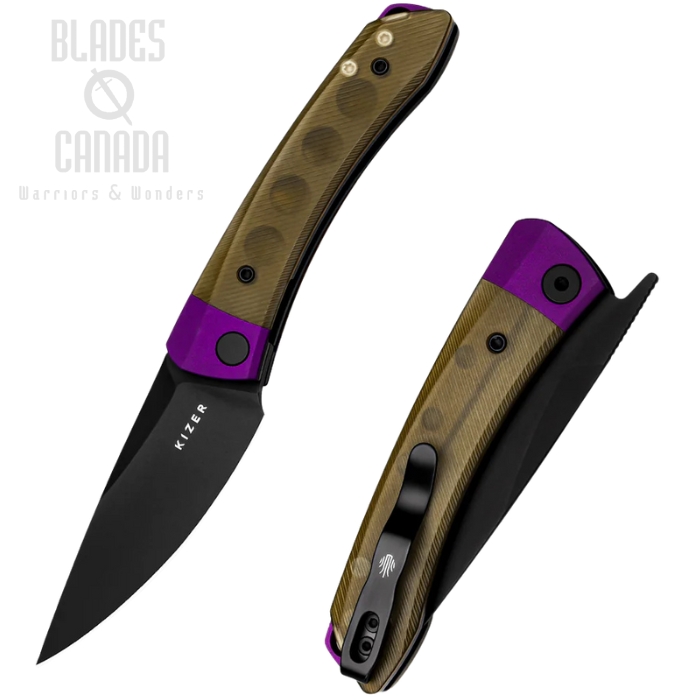 Kizer Mini Momo Folding Knife, Nitro-V Black, Aluminum Purple/PEI, V3663A1