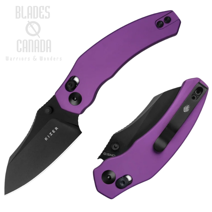 Kizer Mini Bulldog Clutch Lock Folding Knife, Nitro-V Black, Aluminum Purple, V3672SA1