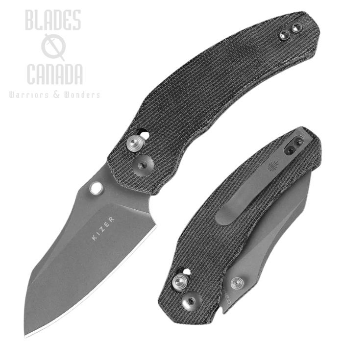 Kizer Mini Bulldog Clutch Lock Folding Knife, Nitro-V Grey SW, Micarta, V3672SA2