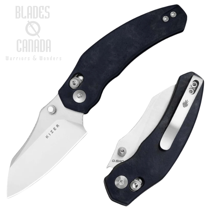 Kizer Mini Bulldog Clutch Lock Folding Knife, Nitro-V Satin, Richlite Blue Canyon, V3672SA3