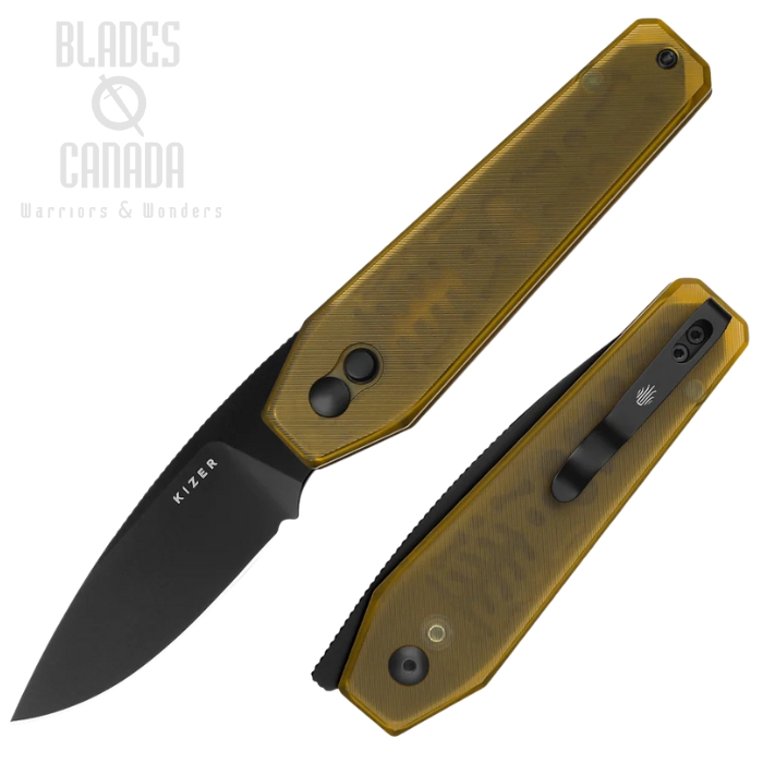 Kizer Tomb Button Lock Folding Knife, Nitro-V Black, PEI Handle, V3692A1