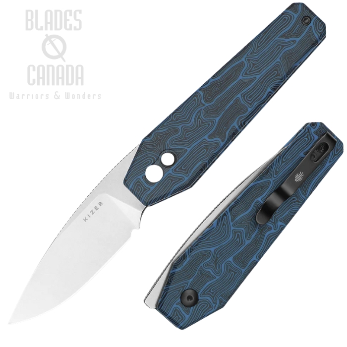 Kizer Tomb Button Lock Folding Knife, Nitro-V Blade, G-Mascus Blue/Black, V3692A3
