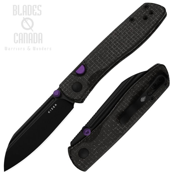 (image for) Kizer Renissance Button Lock Folding Knife, N690 Black, Micarta Black, V3698A1