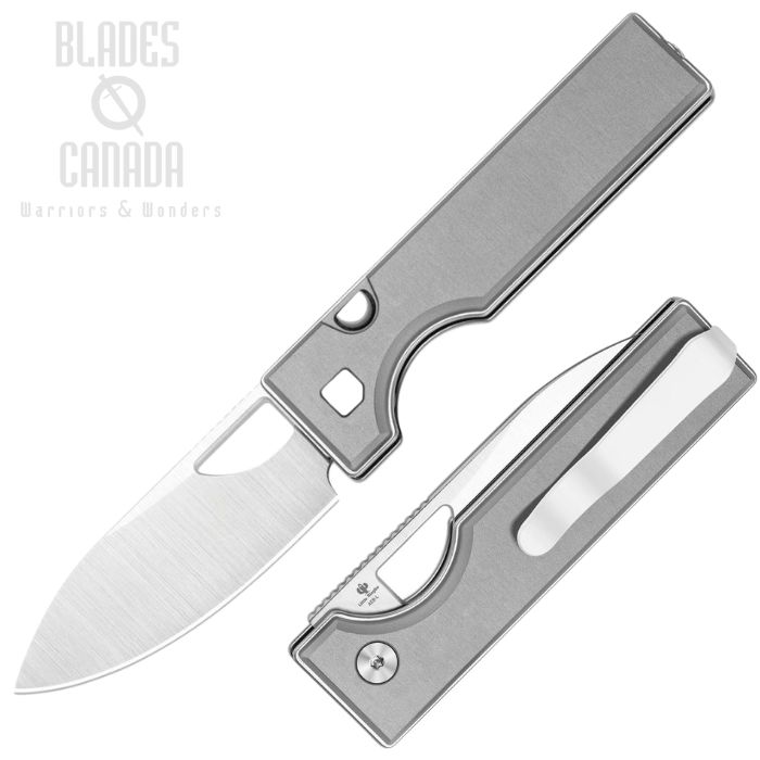 (image for) Kizer Little Ringbo Button Lock Folding Knife, AEB-L Satin, Aluminum Silver, V3708A1