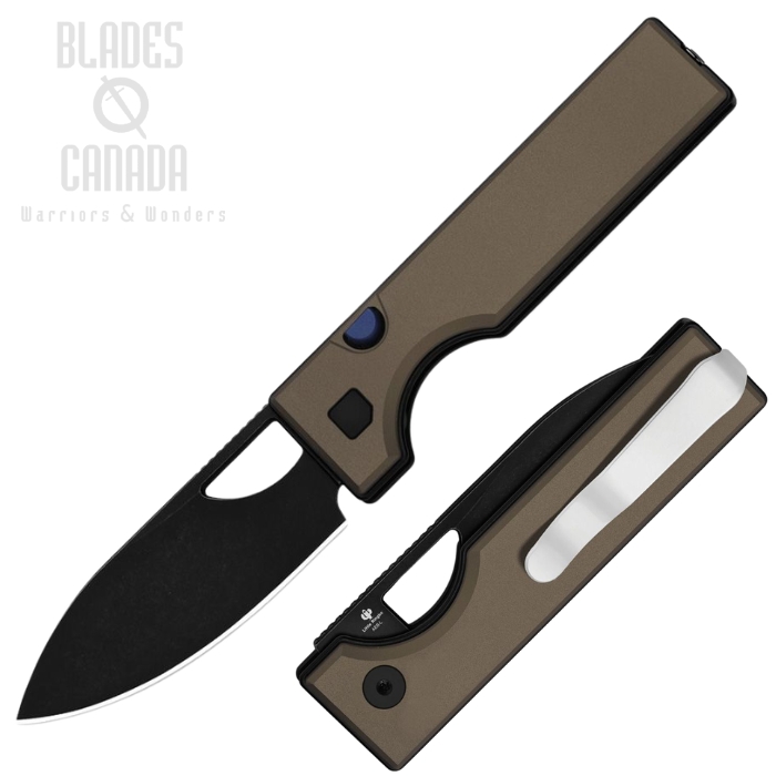 (image for) Kizer Little Ringbo Button Lock Folding Knife, AEB-L Black, Aluminum Bronze, V3708A2