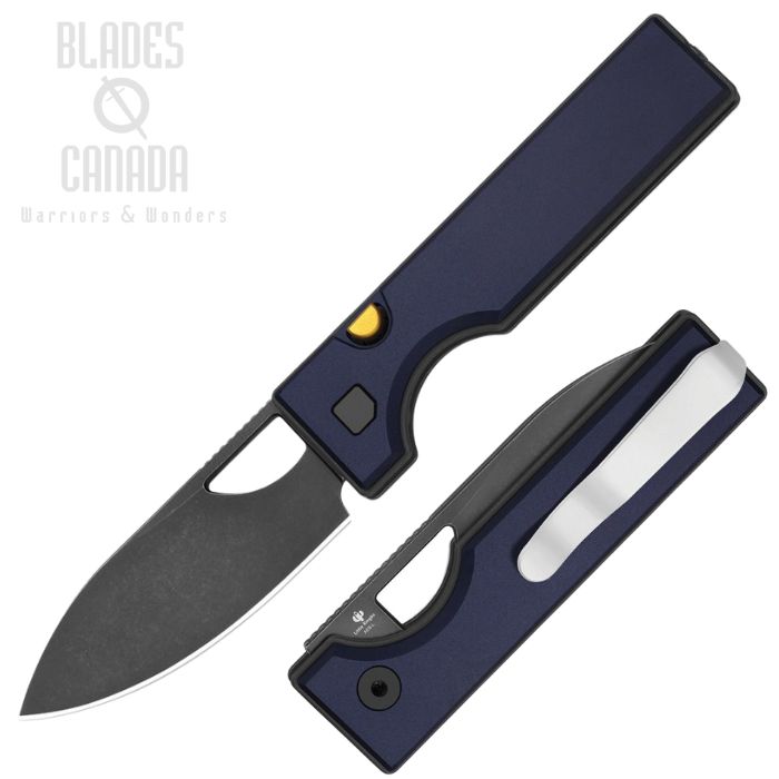 (image for) Kizer Little Ringbo Button Lock Folding Knife, AEB-L Grey SW, Aluminum Blue, V3708A3