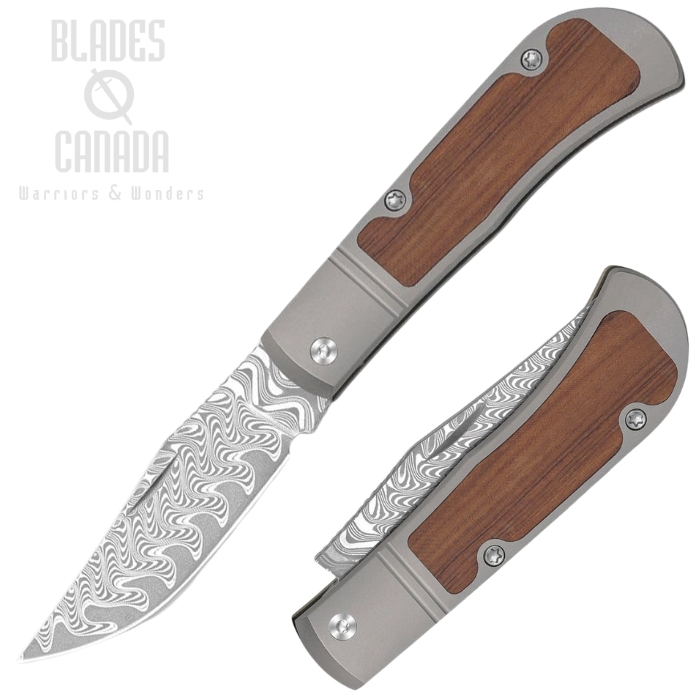 (image for) Kizer Trestle Slipjoint Folding Knife, Damascus Acid Washed, Titanium Grey/Wood, V3761A2