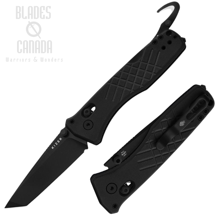 (image for) Kizer Aegis T Clutch Lock Folding Knife, AEB-L Black, G10 Black, Glass Breaker, KIV3774CTA1