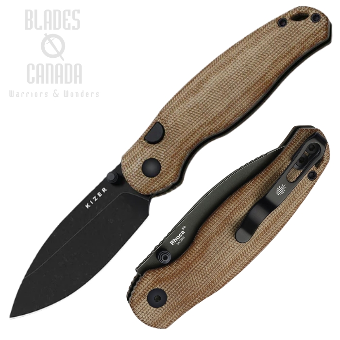 (image for) Kizer Phoca BD Button Lock Folding Knife, 14C28N Black, Norplex UltreX Micarta, V3781BDA1