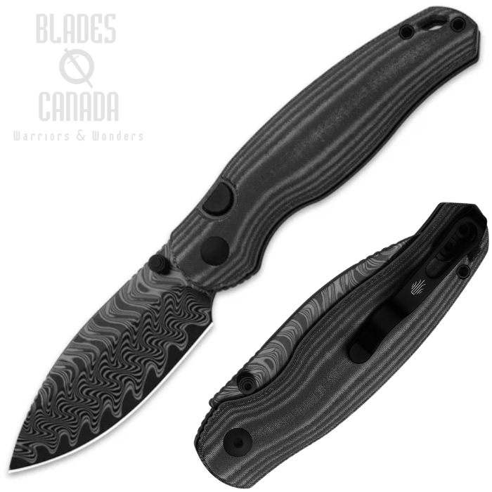 (image for) Kizer Phoca BD Button Lock Folding Knife, Damascus Acid Washed, Norplex UltreX Micarta Black, V3781BDA3