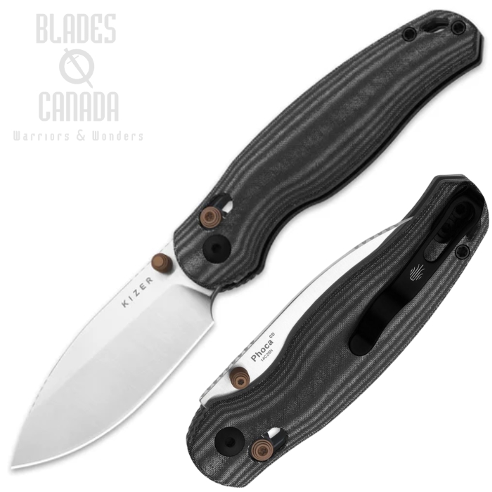 (image for) Kizer Phoca CD Clutch Lock Folding Knife, 14C28N Satin, Norplex UltreX Micarta Black, V3781CDA1