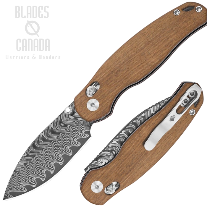 (image for) Kizer Phoca CD Clutch Lock Folding Knife, Damascus Acid Wash, Wood Handle, KIV3781CDA3