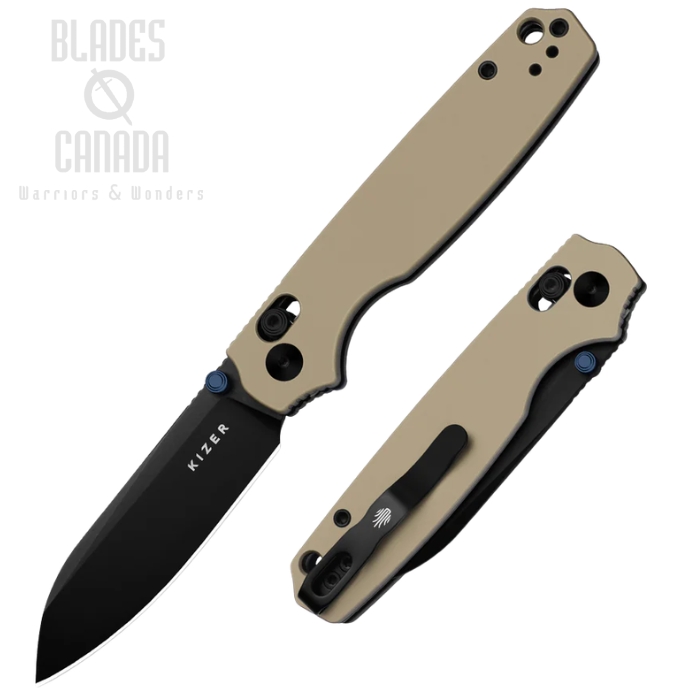 (image for) Kizer Pokiman Clutch Lock Folding Knife, AEB-L Black, Aluminum Tan, V3789A6