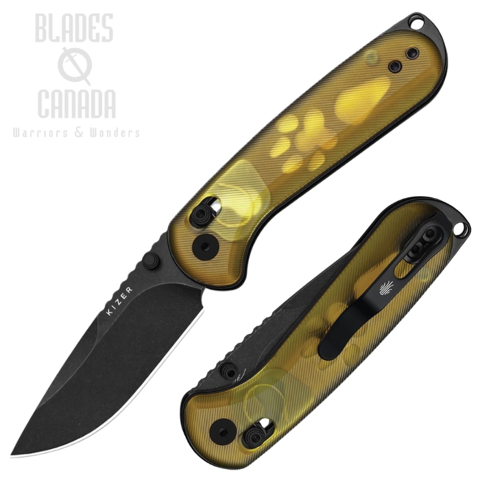 (image for) Kizer Buddy II Clutch Lock Folding Knife, AEb-L Black, Amber PEI Dog Paw Handle, V3790A1