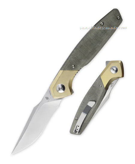 Kizer Grazioso Folding Knife, N690 Satin, Micarta Green w/Brass Bolsters, V4572N2