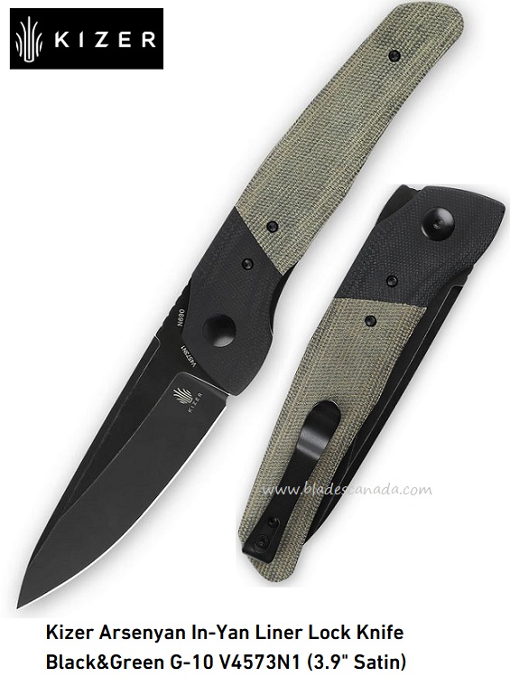 Kizer Arsenyan In-Yan Front Flipper Folding Knife, N690, Micarta/G10, V4573N1