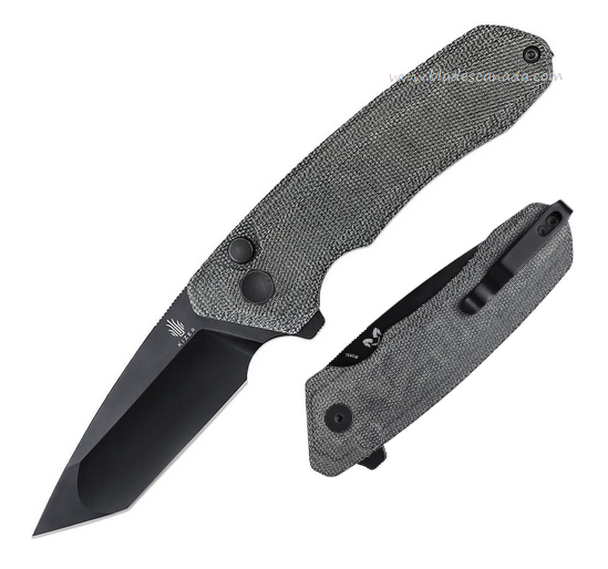 Kizer Mad Tanto Flipper Button Lock Knife, 154CM Black, Micarta Black, V4602C1