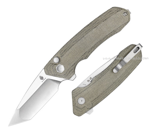 Kizer Mad Tanto Flipper Button Lock Knife, 154CM SW, Micarta Green, V4602C2