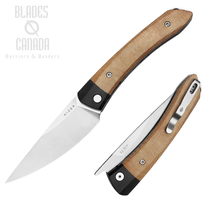 Kizer Momo Folding Knife, Nitro-V Satin, Black G10/Micarta Brown, V4663A2