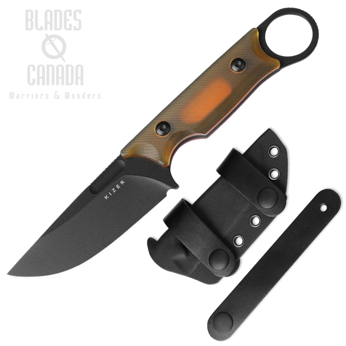 Kizer Little Rhino Fixed Blade Knife, Nitro-V Black, Amber PEI, 1048A6