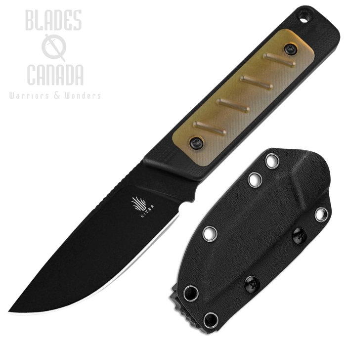 Kizer Smolt Fixed Blade Knife, D2 Black, G10 Black/PEI, Kydex Sheath, 1063A4