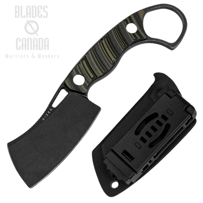 Kizer Little Rhino Fixed Blade Knife, D2 Black SW, G10 OD Green/Black Sculpted, Kydex Sheath, 1065A3