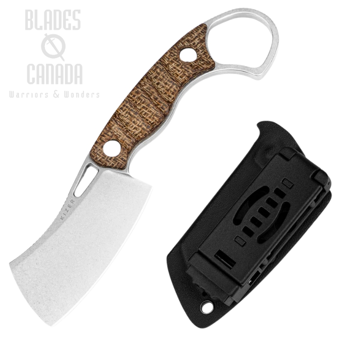 Kizer Little Rhino Fixed Blade Knife, AEB-L SW, Micarta Brown Burlap, Kydex Sheath, 1065A4