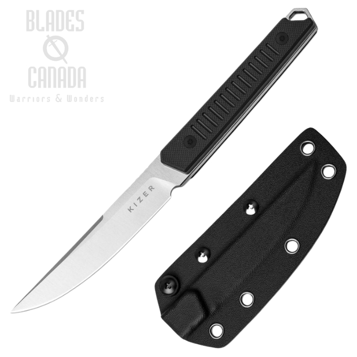 Kizer Kwaiken Fixed Blade Knife, Nitro-V Satin, G10 Black, Kydex Sheath, KI1066A4