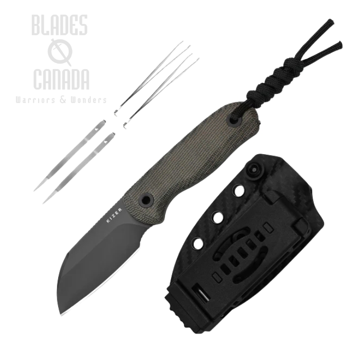 Kizer Drop Bear Fix Fixed Blade Knife, AEB-L Matte, Micarta Grayish Green, Kydex Sheath, 1093A3