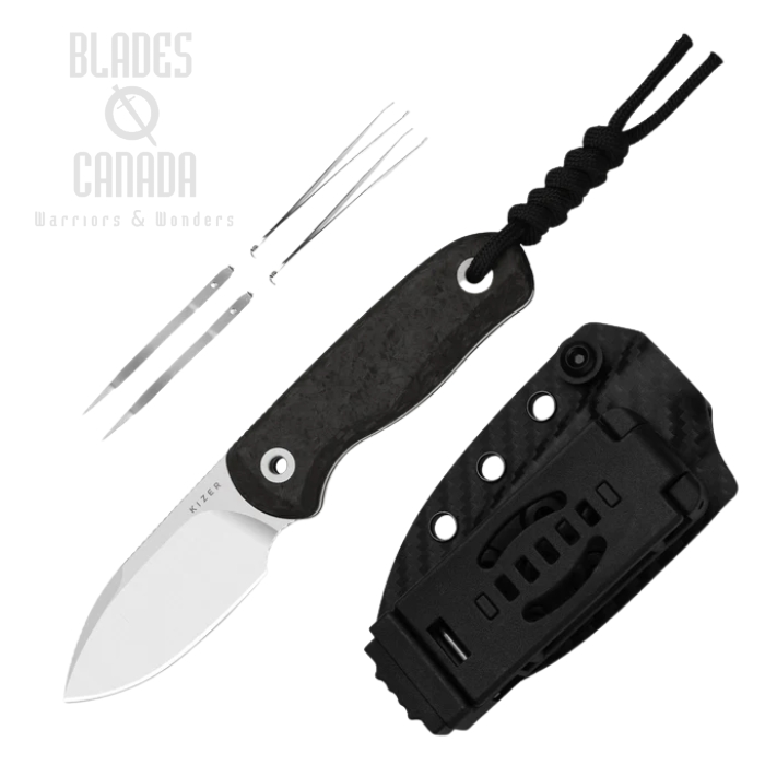 Kizer Drop Bear Fix Fixed Blade Knife, M390 Satin, Carbon Fiber, Kydex Sheath, 1094A3