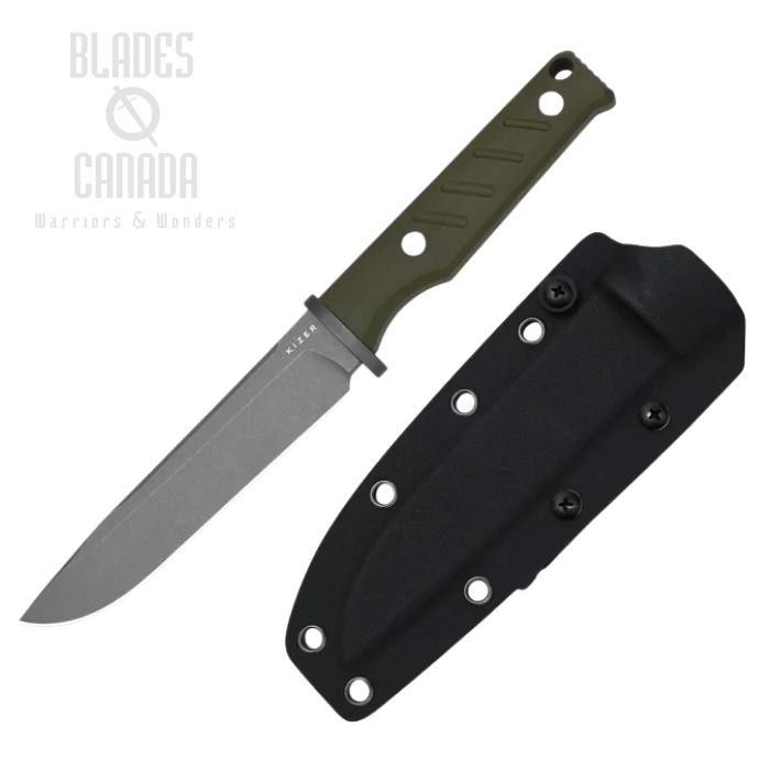 Kizer Camp 180 Fixed Blade Knife, AEB-L Gray SW, G10 Olive Green, 1096A2
