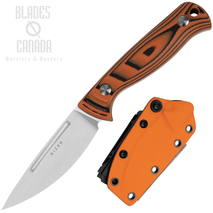 Kizer Evenki 2 Fixed Blade Knife, AEB-L SW, G10 Orange/Black, Carbon Fiber Kydex Sheath, KI1098A1