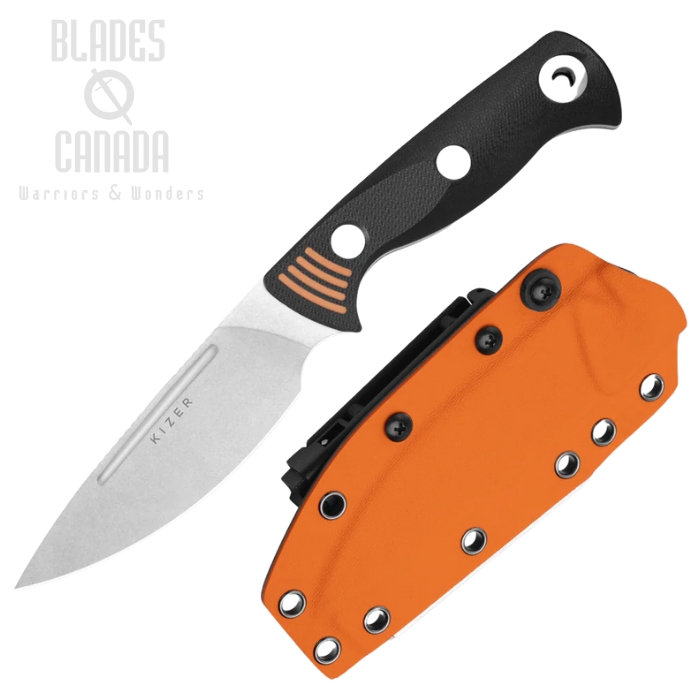 Kizer Evenki 3 Fixed Blade Knife, AEB-L SW, G10 Black/Orange, Kydex Sheath, 1099A1