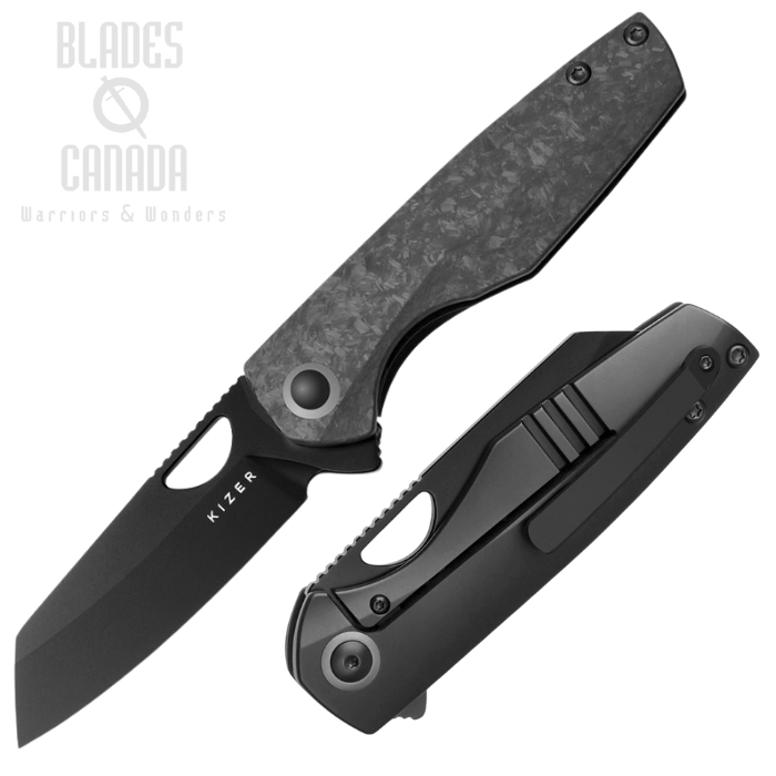 Kizer Sparrow Flipper Framelock Knife, S35VN Black, Marbled Carbon Fiber/Titanium Black, KI3628A2