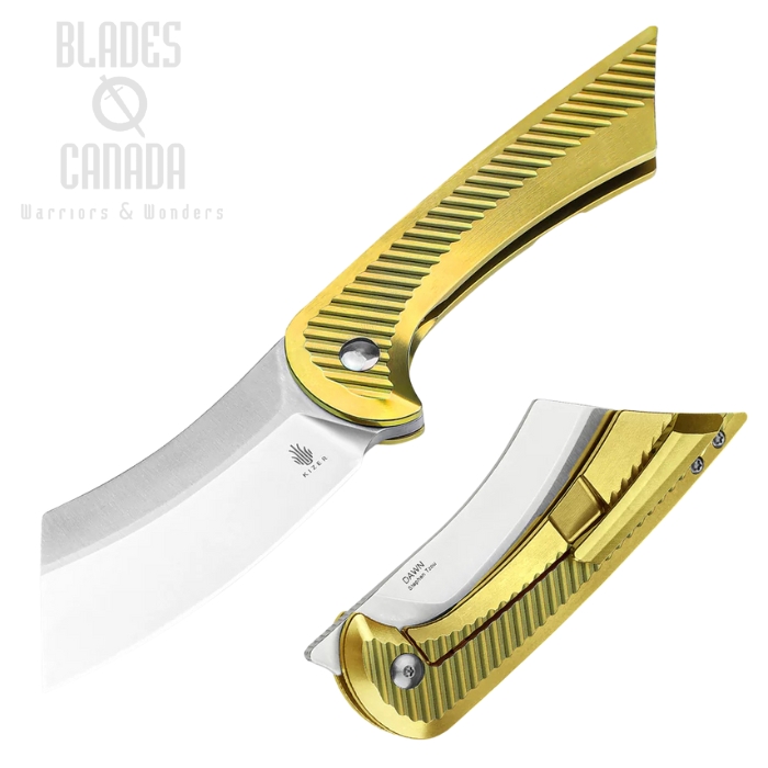 Kizer Dawn Framelock Folding Knife, CPM S35VN Satin, Titanium Gold Ano, 3673A1