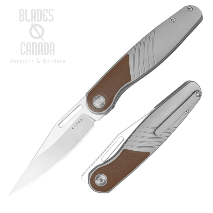 Kizer Raze Front Flipper Frame Lock Knife, S45VN Bubble SW, Leather/Titanium, 3720A2
