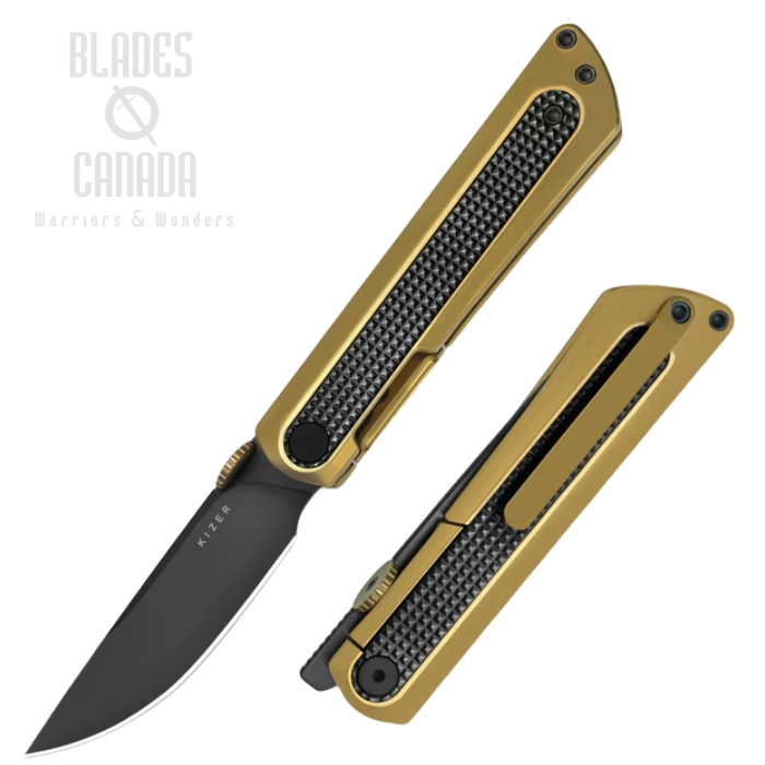 Kizer Quoll Frame Lock Folding Knife, S45VN Matte Black, Titanium Gold/Zirconium Black, 3733A4