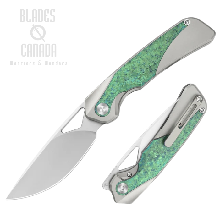 Kizer Topsail Front Flipper Frame Lock Knife, M390 Blast, Titanium Silver/Green, 3735A4