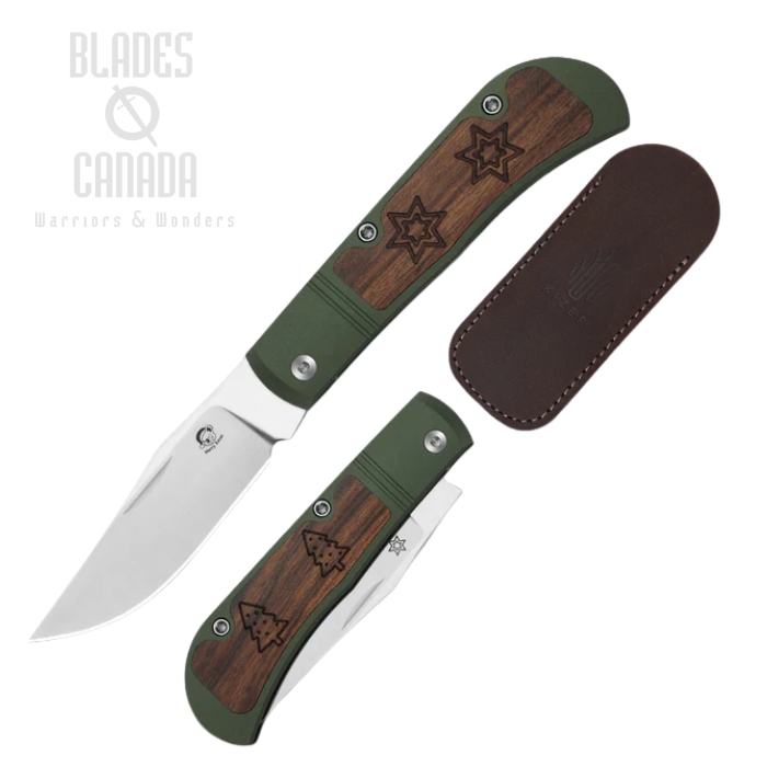Kizer Christmas Trestle Slipjoint Folding Knife, S45VN Satin, Aluminum/Mkuruti Wood, 3761MC1