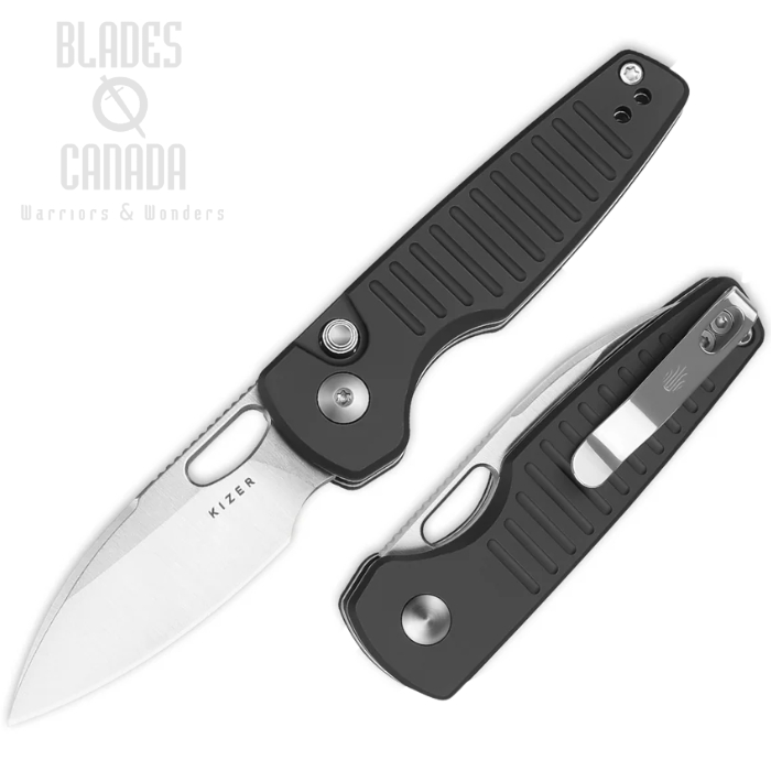 Kizer Parakeet Button/Liner Lock Folding Knife, Nitro-V Satin, Aluminum Black, V2706A4