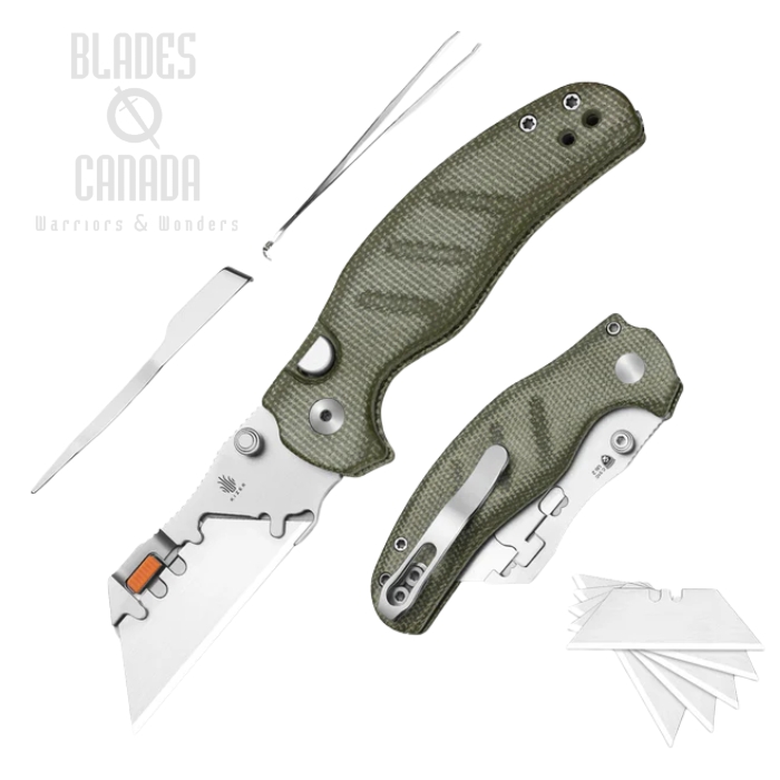 Kizer Sheepdog Utility Button Lock Folding Knife, Bead Blasteded Steel, Micarta Green, V3488.29JNA1