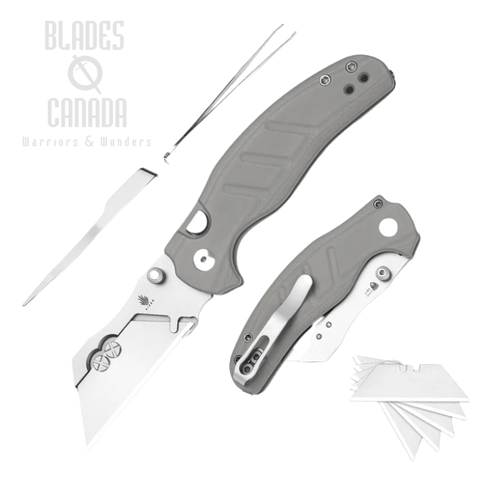 Kizer Sheepdog Utility Button Lock Folding Knife, Bead Blasted Steel, G10 Gray, V3488.29JSA1