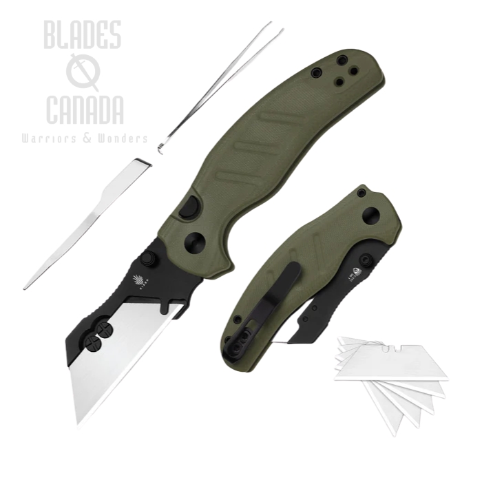Kizer Sheepdog Utility Button Lock Folding Knife, Black PVD , G10 Green, V3488.29JSA2