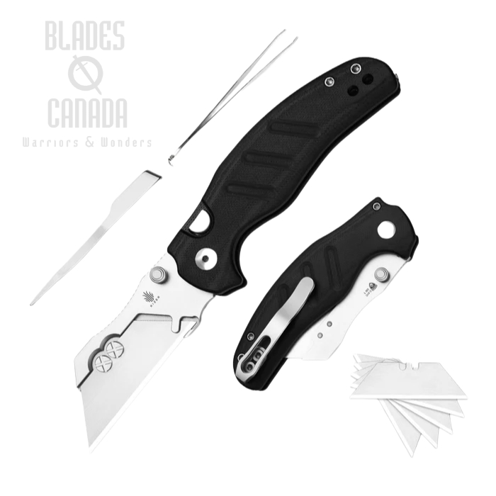 Kizer Sheepdog Utility Button Lock Folding Knife, Bead Blasted Steel, G10 Black, V3488.29JSA3