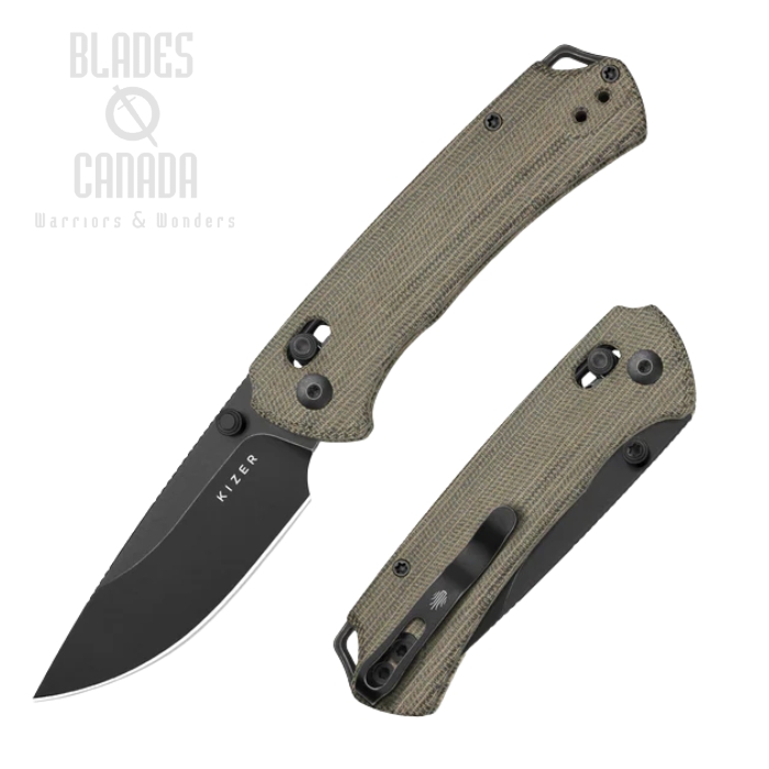 Kizer T1 CD Clutch Lock Folding Knife, Nitro-V Black SW, Micarta Olive Green, V3490.2CA1