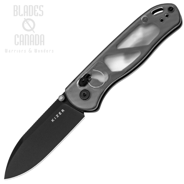 Kizer Drop Bear Clutch Lock Folding Knife, Nitro-V Black, Clear Acrylic Handle, V3619A9