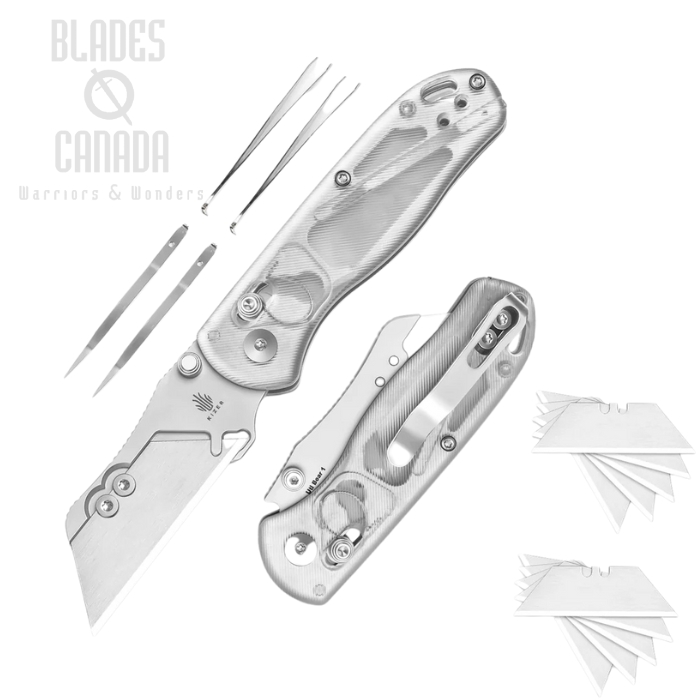 Kizer Dropbear UTI Bear 1 Clutch Lock Folding Knife, SK5 & 5CR15 Replaceable Blade, Acrylic Clear, V3619JA5