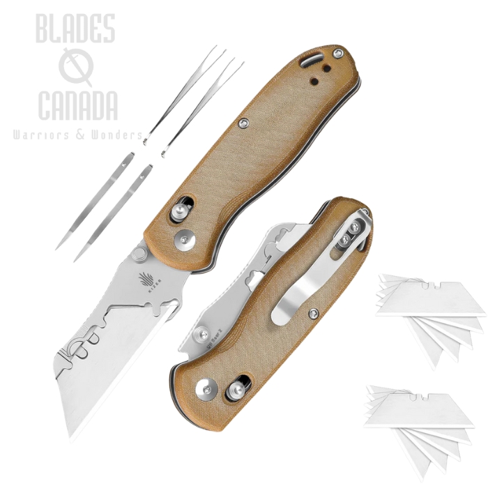 Kizer Dropbear UTI Bear 1 Clutch Lock Folding Knife, SK5 & 5CR15 Replaceable Blade, Micarta Brown, V3619JA7