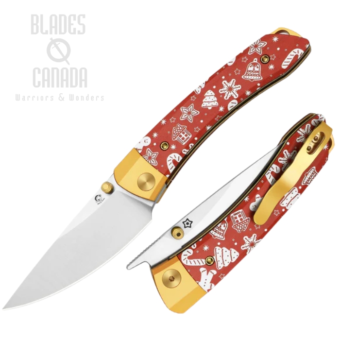 Kizer Christmas Mini Momo Front Flipper Folding Knife, Nitro-V Blast, Aluminum/Micarta Red, V3663MC1